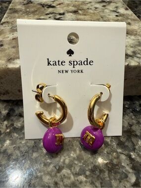 kate spade Gold Hoop Earrings with Purple M & M Charms